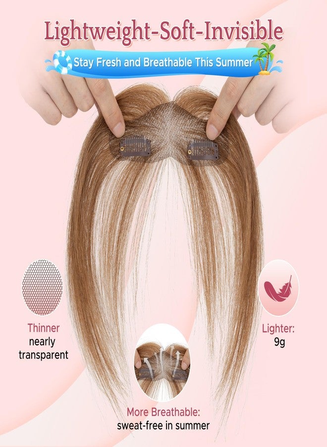 سيجو وصلات شعر سيجو بمشبك، غرة جانبية، شعر بشري طبيعي، قاعدة مربوطة يدويًا، حواف غير مرئية، وصلات شعر ناعمة قابلة للتهوية للنساء - جانبي - رقم 6 بني فاتح - Image 4